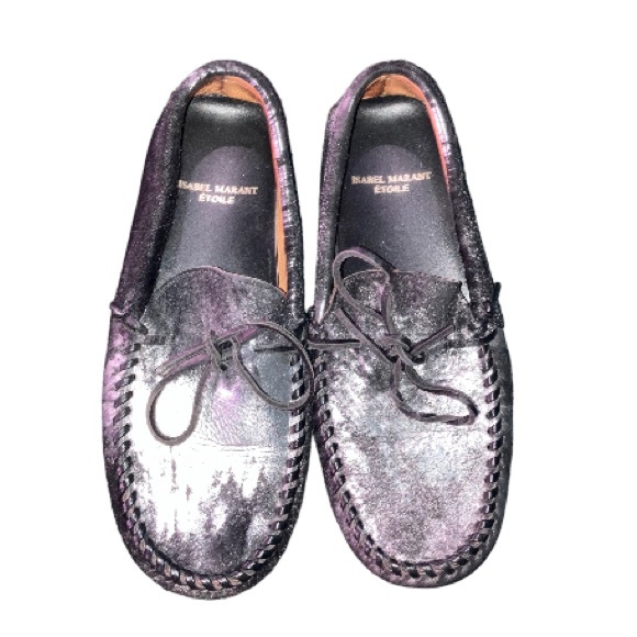 Isabel Marant Fell Pony Hair Black Silver Metallic Moccasin Loafer - Picture 3 of 15